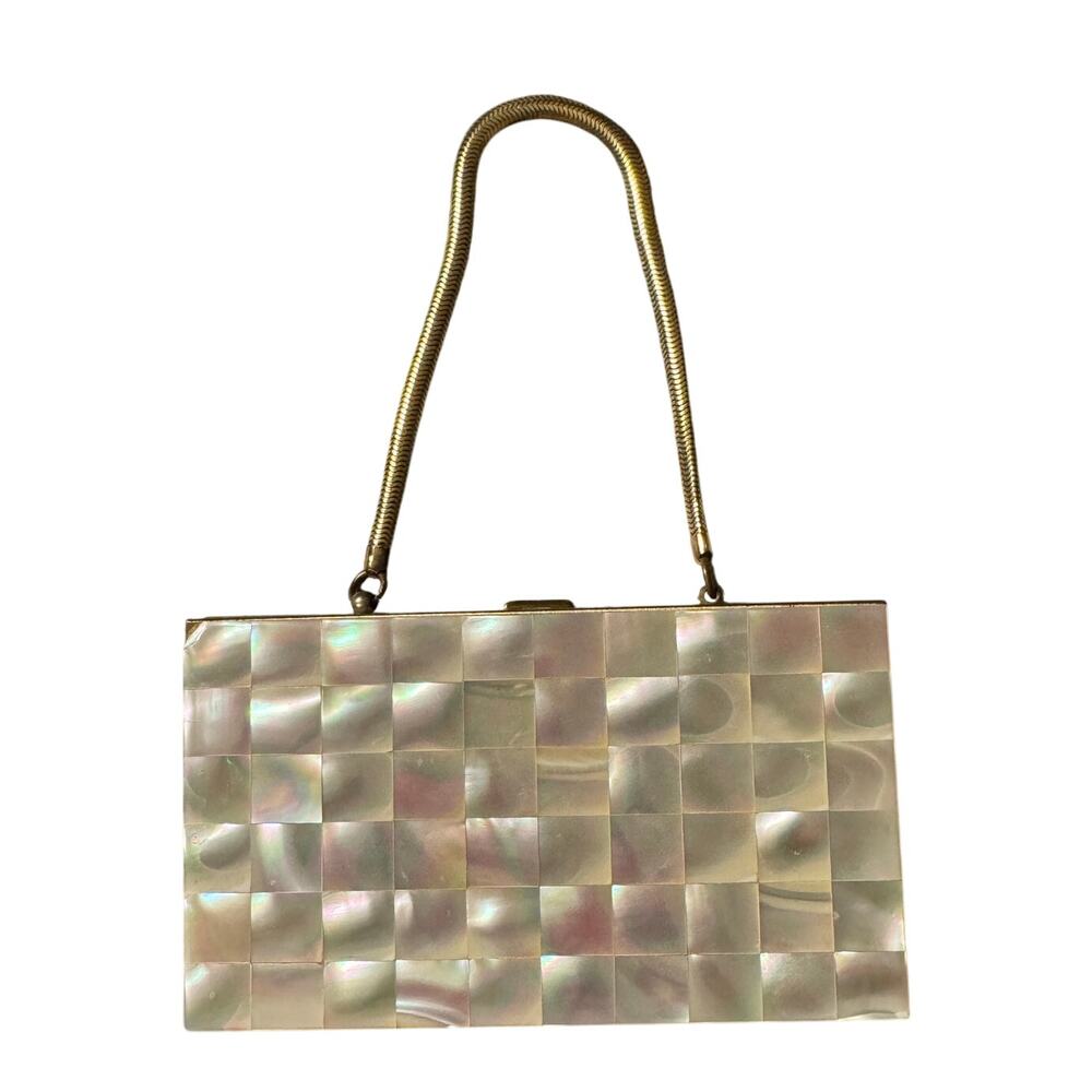 Vintage 1940s 1950s Mother of Pearl Compact Purse, Minaudière Wedding Purse